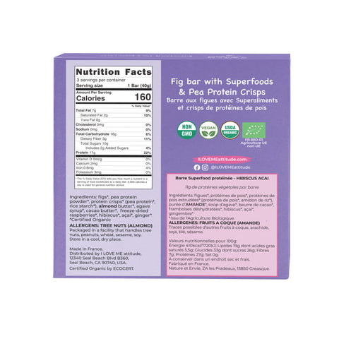 Barre Hibiscus Acai protéinée Bio | Superfood Vegan | ILOVEMEattitude