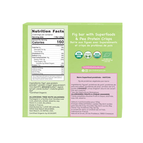 Barre Matcha protéinée Bio | Superfood Vegan | ILOVEMEattitude