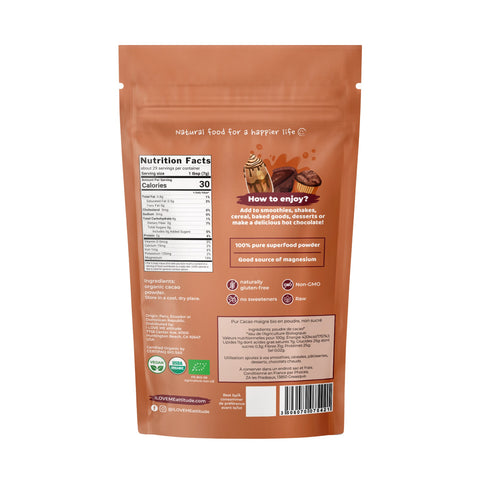Cacao maigre en poudre Bio | Superfood à base de plantes | I LOVE ME